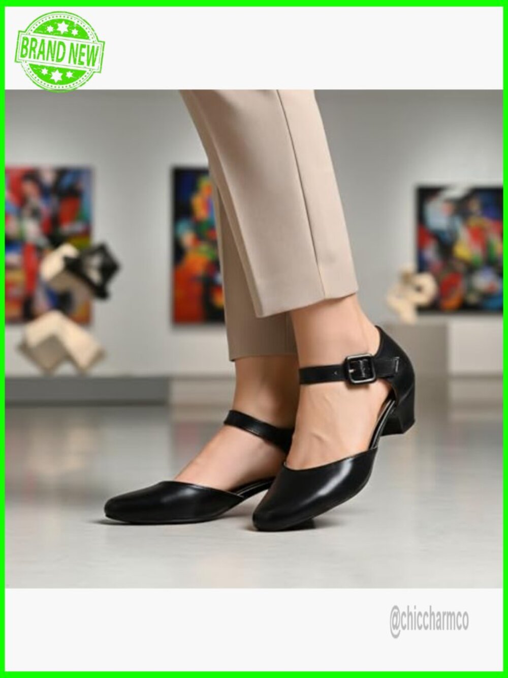 Closed Toe Chunky Heel Pumps Ankle Strap Dress Shoes Work Wedding - Picture 5 of 7